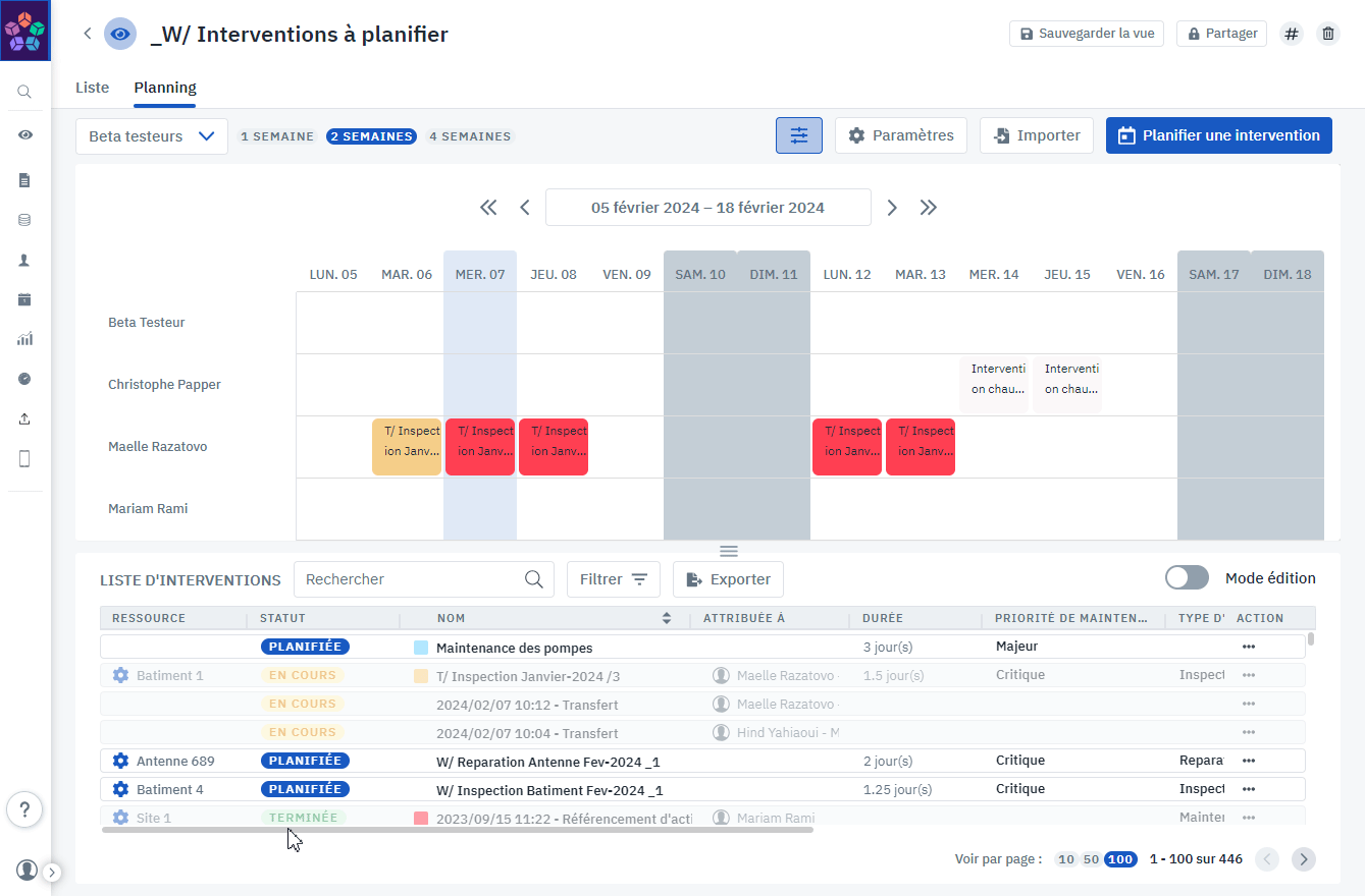 Planification des interventions
