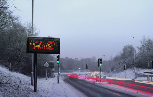 snow warning signs road